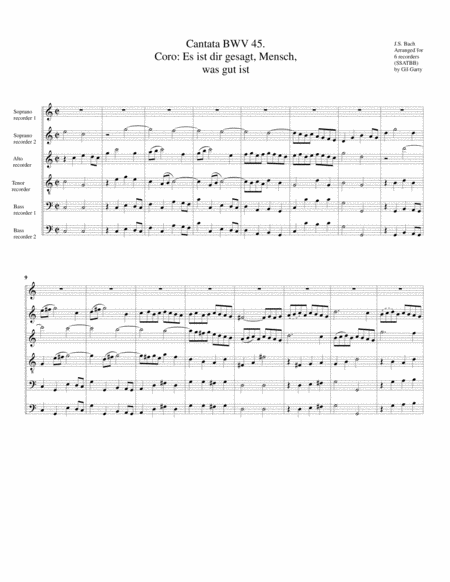 Coro Es Ist Dir Gesagt Mensch Was Gut Ist From Cantata Bwv 45 Version In C Major Sheet Music