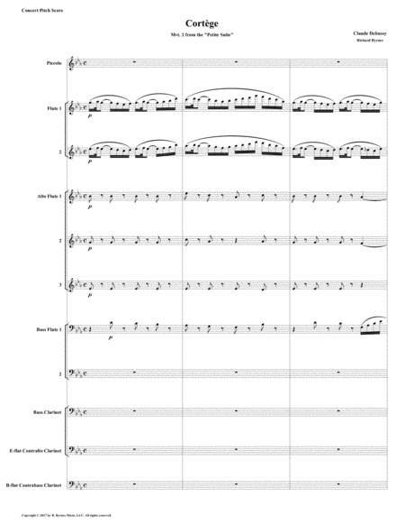 Cortge Mvt 2 From Debussys Petite Suite For Flute Octet Bass Clarinet Contralto Clarinet Contrabass Clarinet Sheet Music