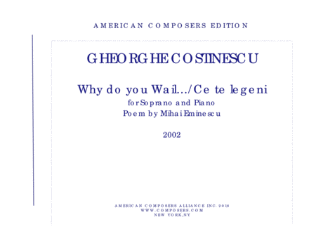 Costinescu Why Do You Wail Ce Te Legeni Sheet Music