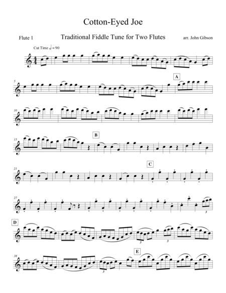 Free Sheet Music Cotton Eyed Joe For Woodwind Duets