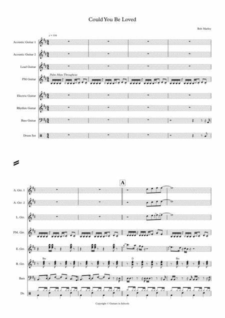 Could You Be Loved Guitar Ensemble Score Sheet Music