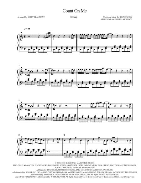 Count On Me Bruno Mars Harp Solo Sheet Music