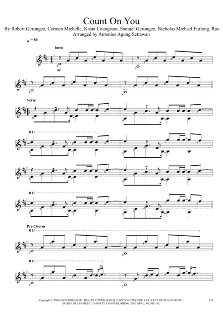 Count On You Big Time Rush Solo Guitar Score Sheet Music