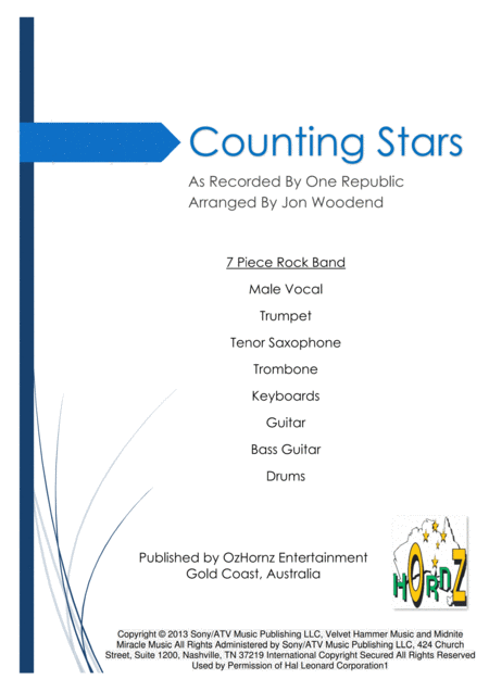 Free Sheet Music Counting Stars 7 Piece Horn Chart