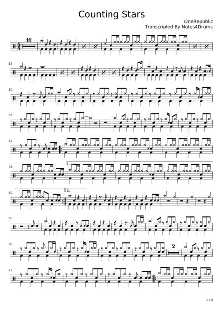 Counting Stars By Onerepublic Drums Sheetnotes Sheet Music