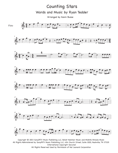 Counting Stars Easy Key Of C Flute Sheet Music