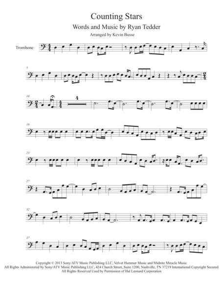 Counting Stars Easy Key Of C Trombone Sheet Music