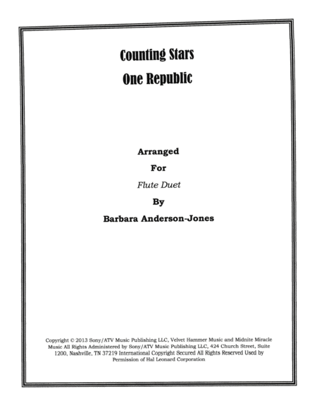 Counting Stars Flute Duet Sheet Music