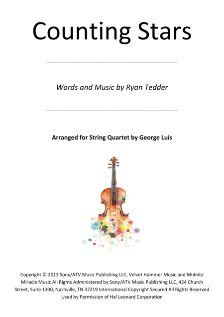 Counting Stars For String Quartet Sheet Music