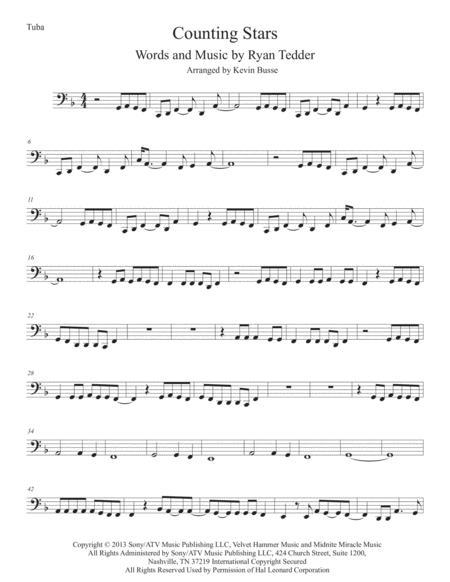 Free Sheet Music Counting Stars Tuba