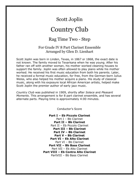 Free Sheet Music Country Club Clarinets