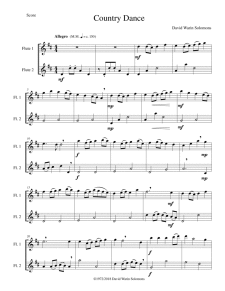 Free Sheet Music Country Dance For 2 Flutes