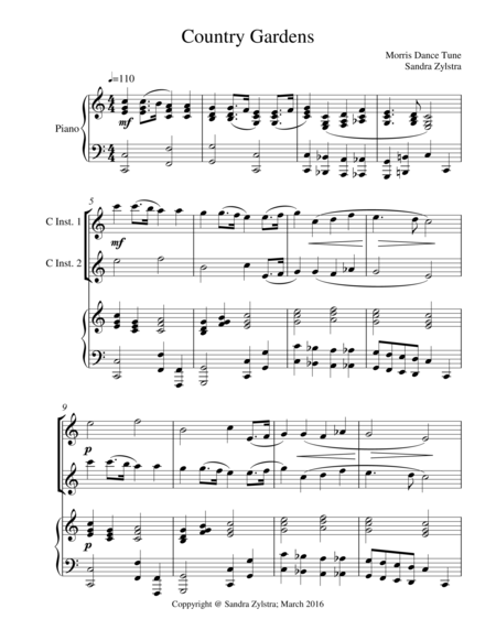 Country Gardens Treble C Instrument Duet Sheet Music