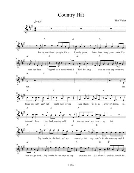 Country Hat My Heads In The Back Sheet Music