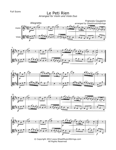 Free Sheet Music Couperin F Le Petit Rien For Violin And Viola