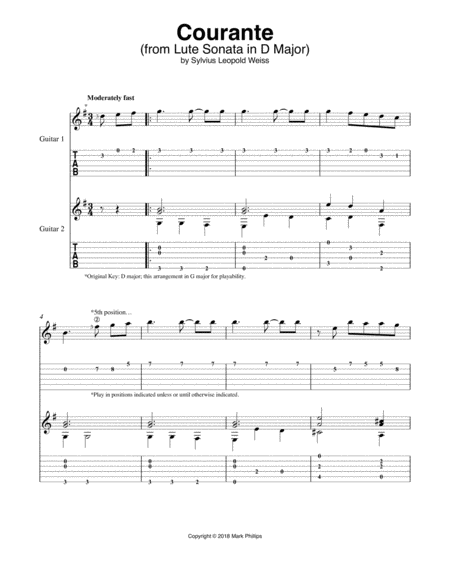 Courante From Lute Sonata In D Major Sheet Music