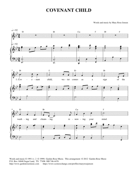 Covenant Child For Baptism Vocal Solo With Piano Sheet Music