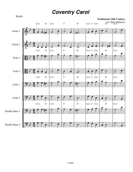 Free Sheet Music Coventry Carol For Strings