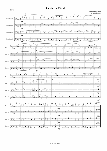 Coventry Carol For Trombone Quartet Sheet Music