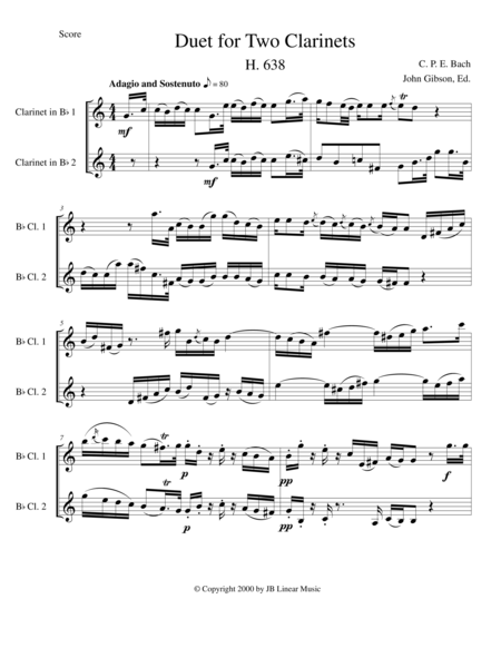 Cpe Bach Duet For Two Clarinets Sheet Music