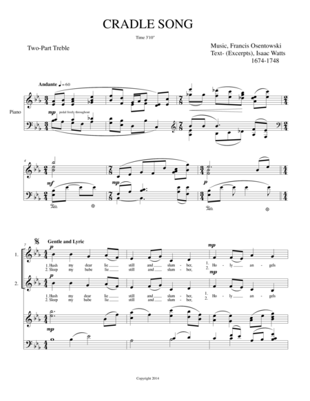 Cradle Song Two Part Treble Choir Sheet Music