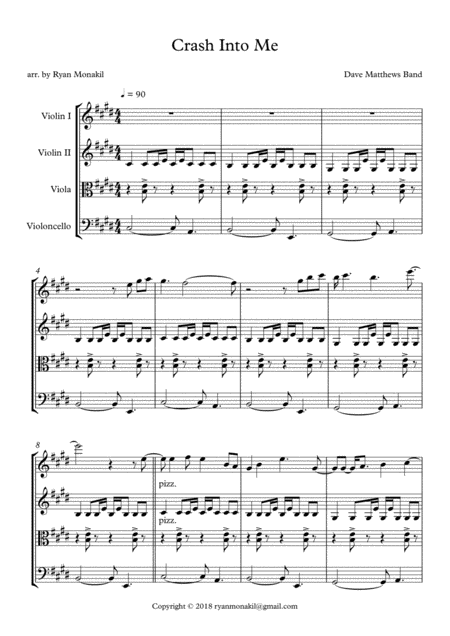 Crash Into Me String Quartet Sheet Music