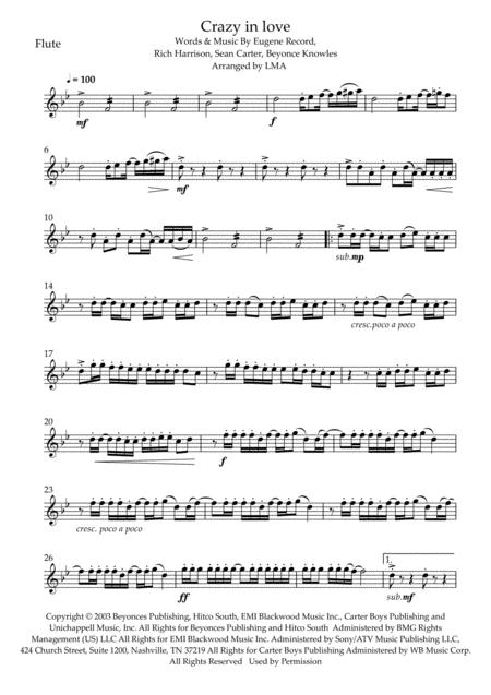 Free Sheet Music Crazy In Love Woodwind Quartet Parts