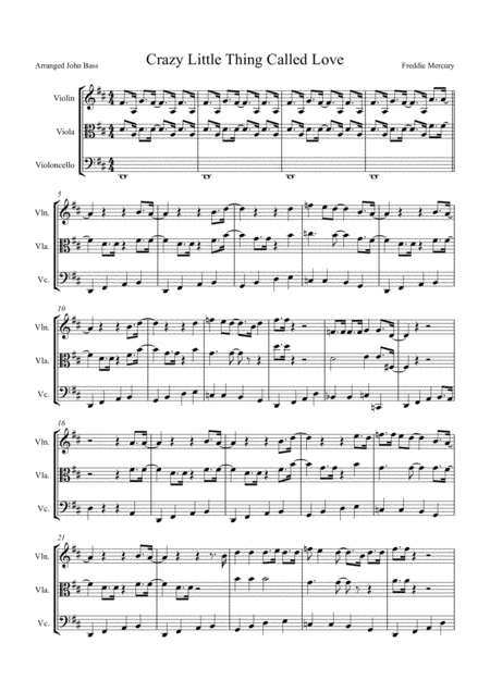 Crazy Little Thing Called Love Arranged For String Trio Violin Viola And Cello Sheet Music