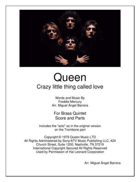 Free Sheet Music Crazy Little Thing Called Love Brass Quintet Queen