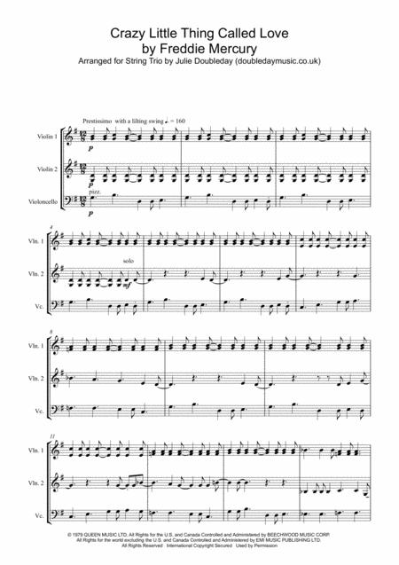 Crazy Little Thing Called Love By Queen For String Trio Sheet Music