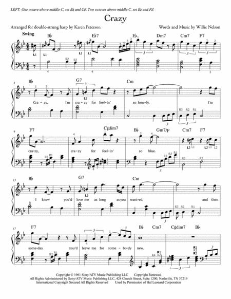 Free Sheet Music Crazy Patsy Cline For Double Strung Harp