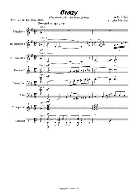 Free Sheet Music Crazy Willy Nelson Flgelhorn Solo With Brass Quintet Optional Vibraphone Drumset