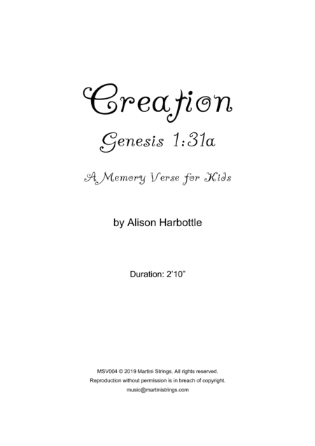 Creation Genesis 1 31a Memory Verse Sheet Music