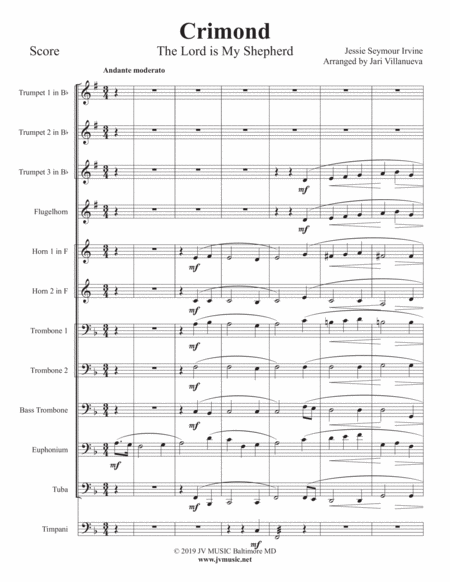 Free Sheet Music Crimond The Lord Is My Shepherd For Brass Ensemble