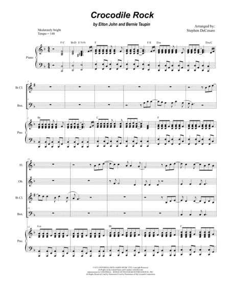 Crocodile Rock For Woodwind Quartet And Piano Sheet Music