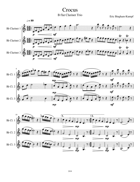 Free Sheet Music Crocus Bb Clarinet Trio