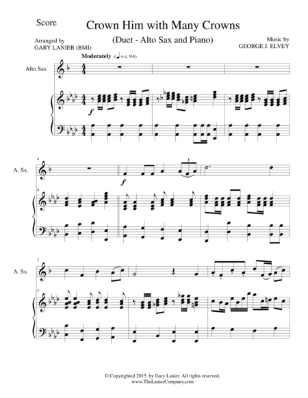 Crown Him With Many Crowns Duet Alto Sax And Piano Score And Parts Sheet Music