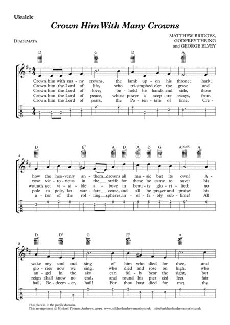 Crown Him With Many Crowns For Ukulele With Tab Sheet Music