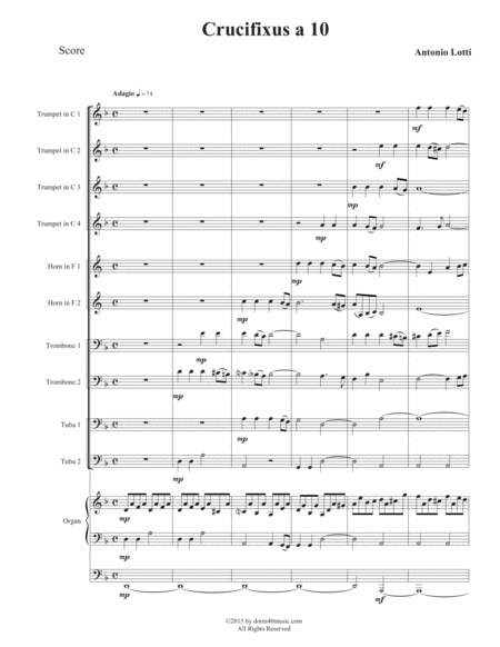 Crucifixus A 10 For Double Brass Quintet Organ Sheet Music