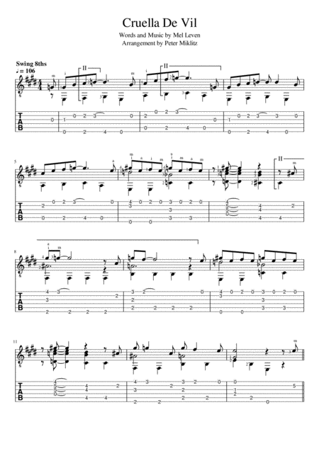 Free Sheet Music Cruella De Vil Standard Notation And Tab