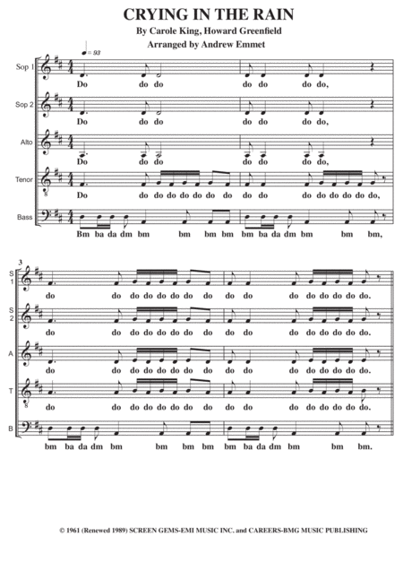 Crying In The Rain A Cappella Sheet Music