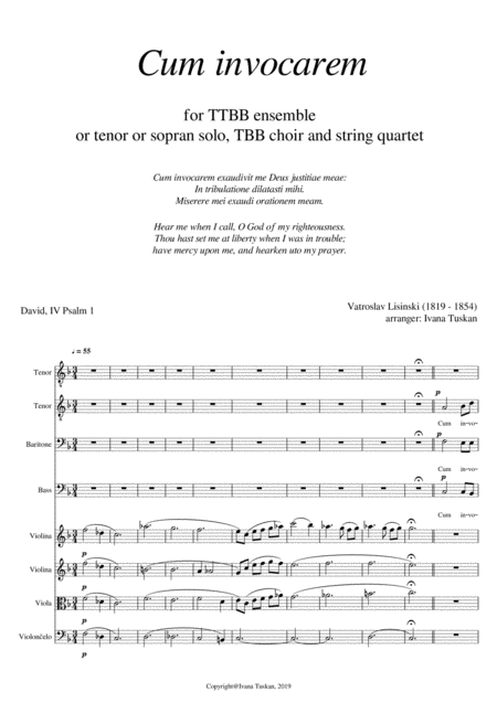 Cum Invocarem Ttbb And String Quartet Sheet Music