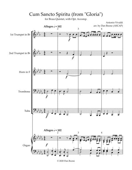 Cum Sancto Spiritu From Gloria For Brass Quintet Opt Accomp Db Maj Version Sheet Music