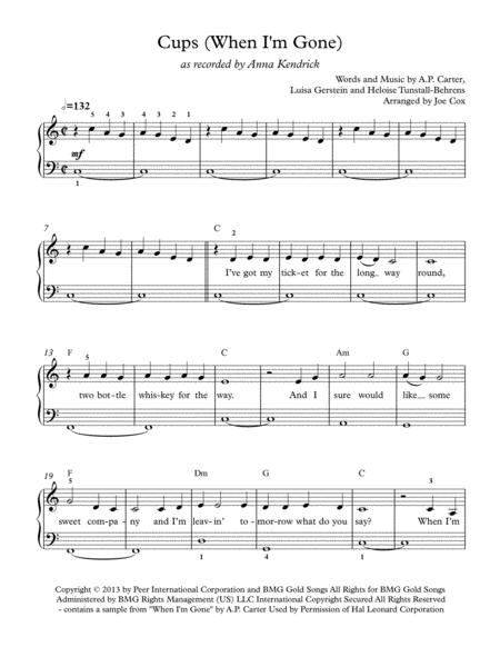 Free Sheet Music Cups When I M Gone Beginner Version