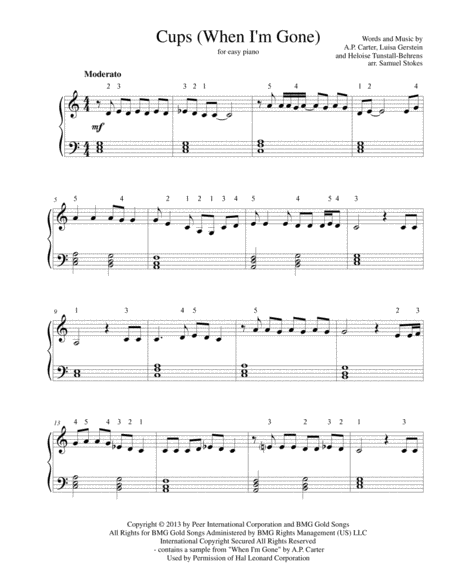 Cups When I M Gone For Easy Piano Sheet Music