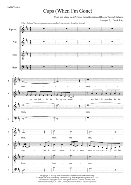 Cups When I M Gone Satb A Cappella Sheet Music