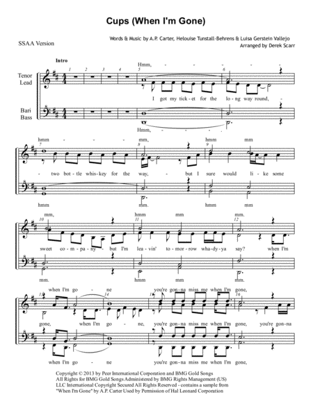 Cups When I M Gone Ssaa A Cappella Sheet Music