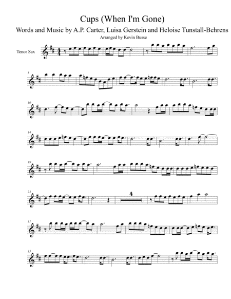 Cups When I M Gone Tenor Sax Sheet Music