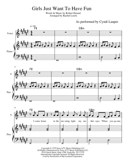 Cyndi Lauper Girls Just Want To Have Fun Intermediate Piano Sheet Music