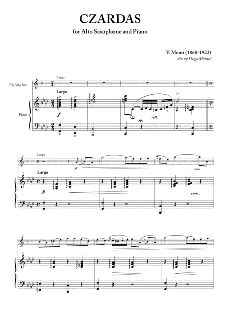 Free Sheet Music Czardas For Alto Saxophone And Piano